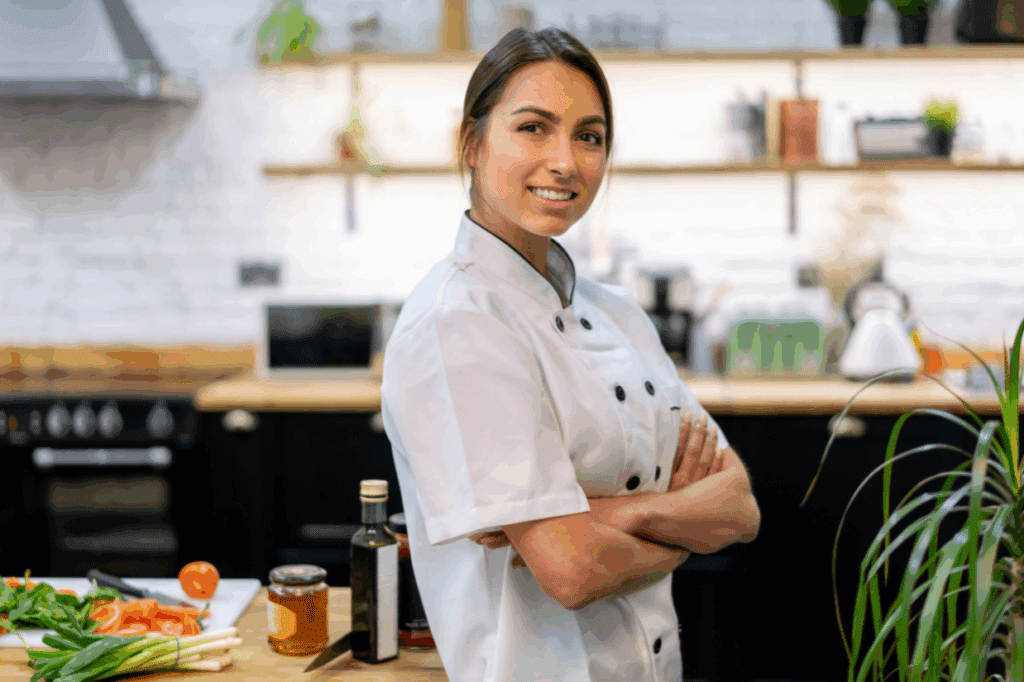 Private chef standing in home kitchen
